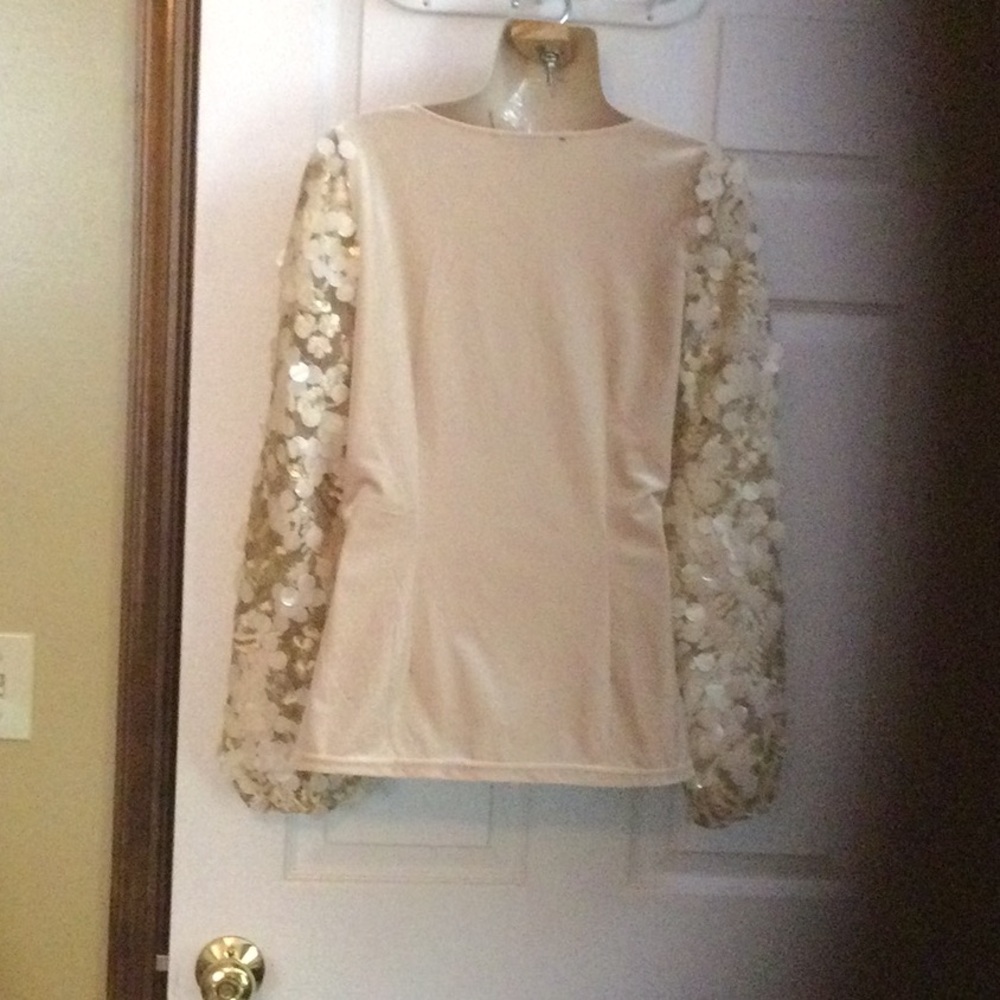 Boston Proper Cream and Gold  Long Sleeve Blouse - Picture 4 of 8